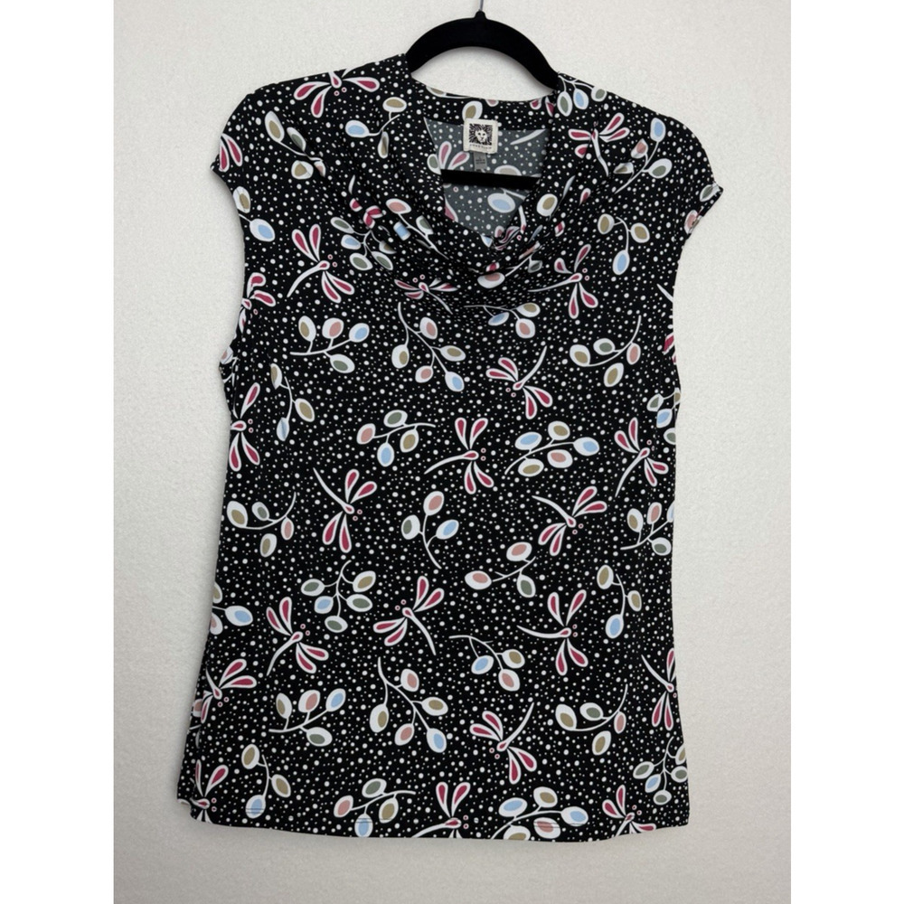 Anne Klein Women's Sleeveless Drape Neckline Blouse Size Large Dragonfly Print